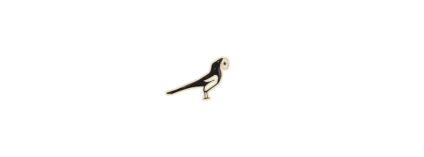 Minimalist illustration of a small bird with a long tail and a rounded head.